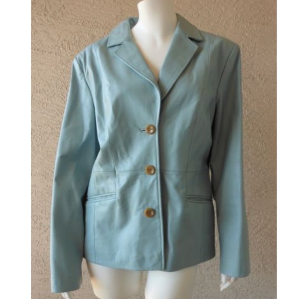 TERRY LEWIS Light Blue Leather Jacket